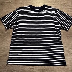 Gap Shirt Adult Medium Blue White Stripe Heavyweight Relaxed Short Sleeve Tee